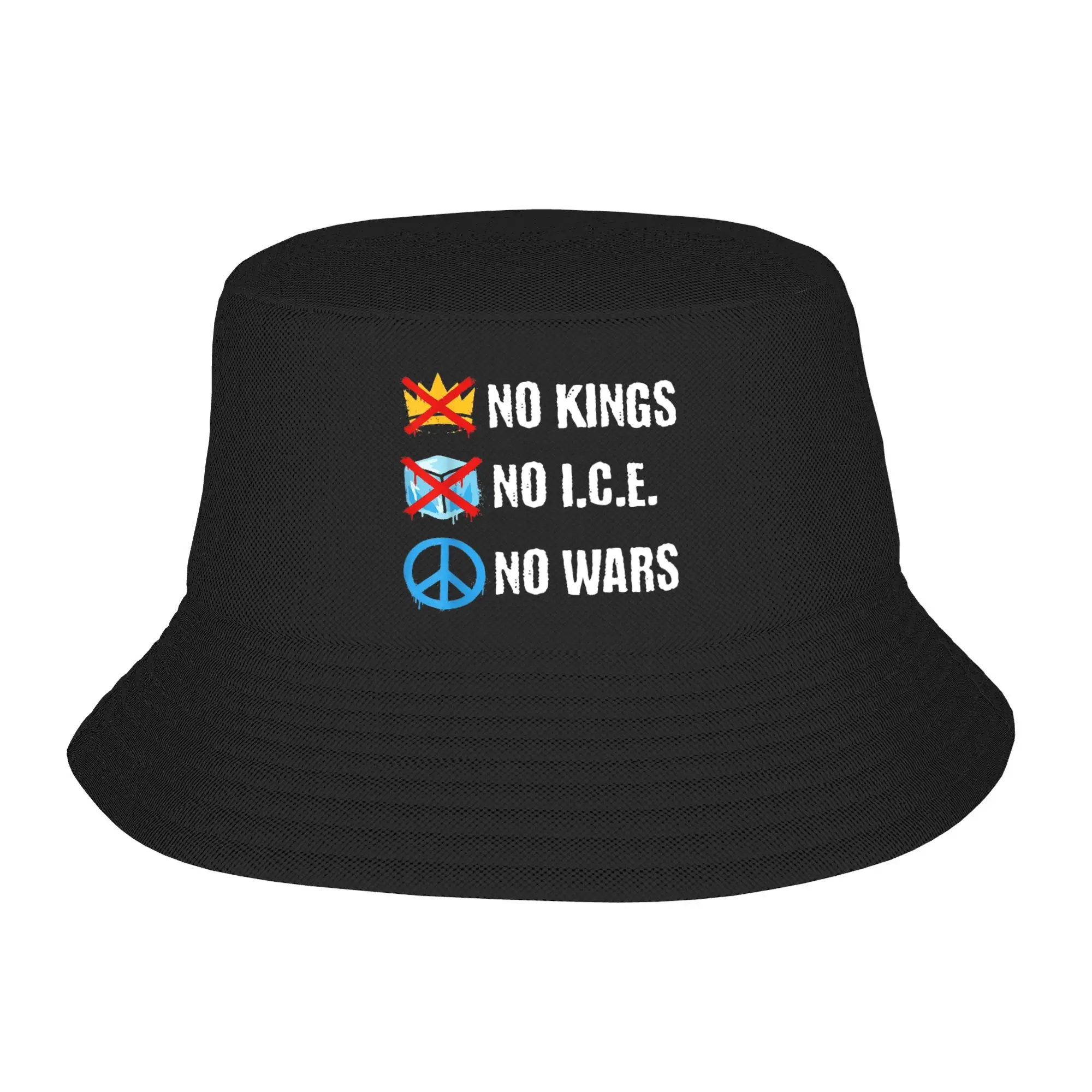 Girl Harajuku Bucket Hats No Kings No Wars No Ice Merch Bob Hat For Vocation Getaway Headwear Lightweight
