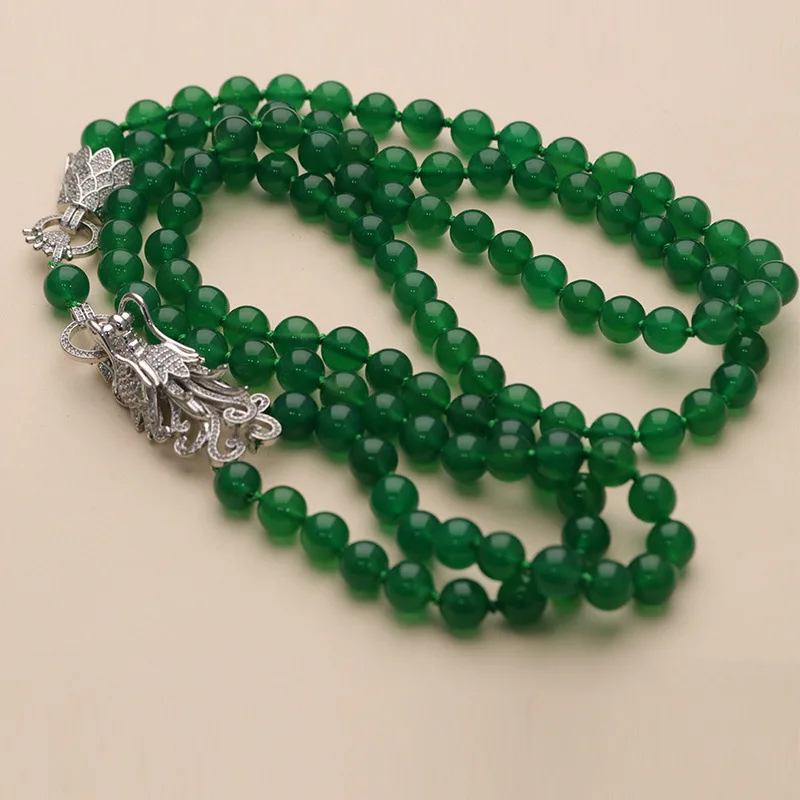 2layers green Agate round 10mm  necklace 55-65cm wholesale beads nature FPPJ