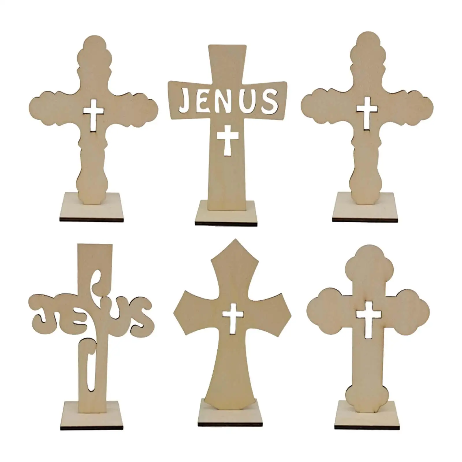 6Pcs Standing Wooden Cross Baptism Decoration Standing Cross Cabinet Catholic