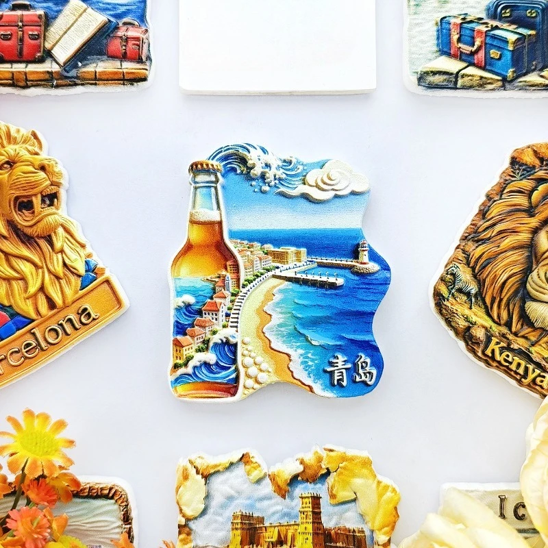 Qingdao Beer Fridge Magnet - Refreshing 3D Bottle on Beach Souvenir Unique Shandong Gift for Travel & Summer Kitchen Decor