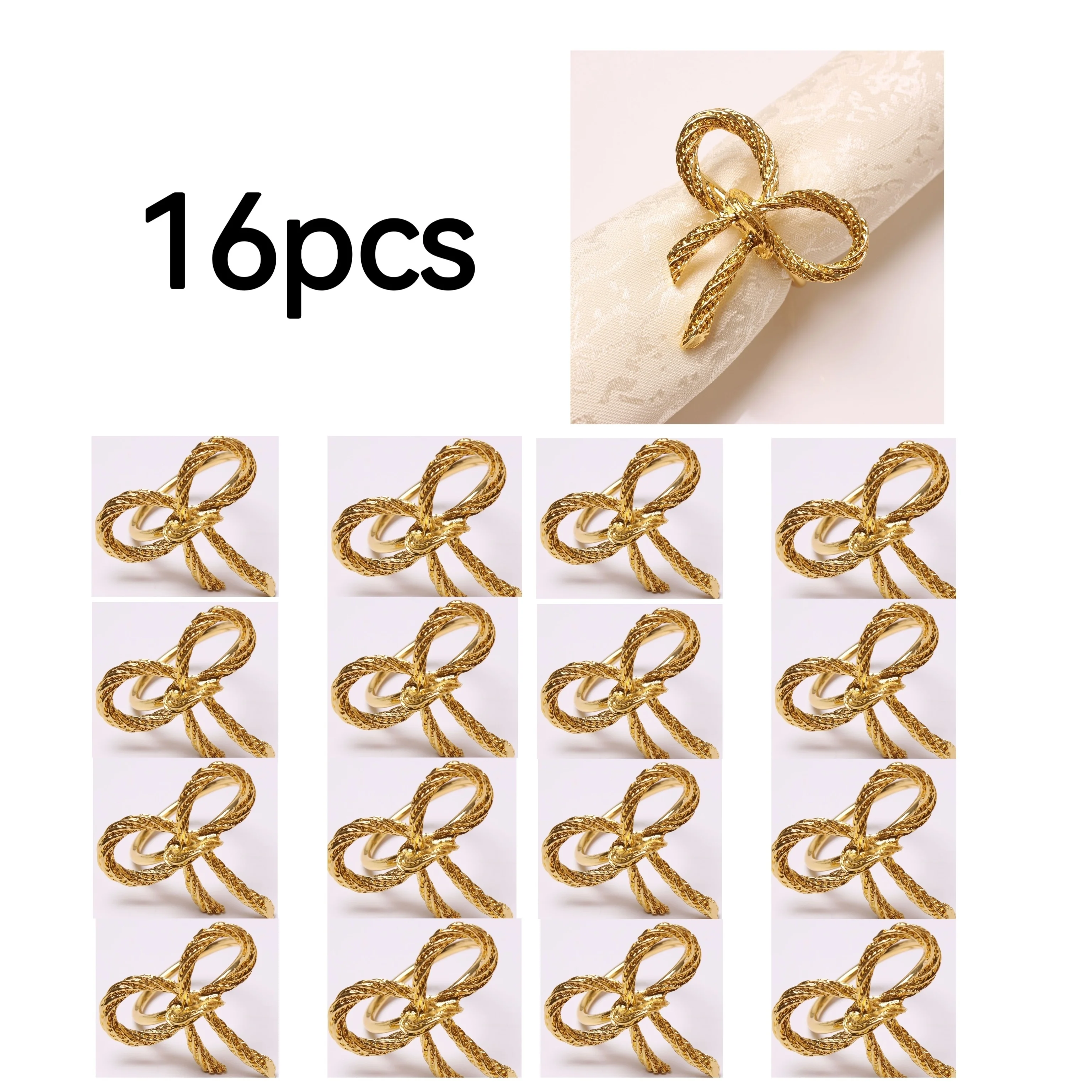 16er-Pack elegante Schleifen-Serviettenringe, elegante Tischdekoration, Serviettenhalter für Hochzeiten, Weihnachten, Geburtstage und Veranstaltungen – 1,8 Zoll