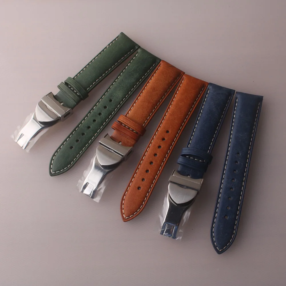 High-quality watchband 19mm 20mm 21mm 22mm bracelet for s-eiko omega rolex tudor leather watch band Accessories Blue Green strap