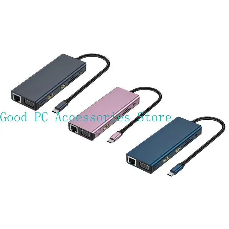 

652F Docking Station 12 in 1 Laptop USB C Docking Station Double Monitors Type C Hub with VGA 4x USB Adapter USB C Dock