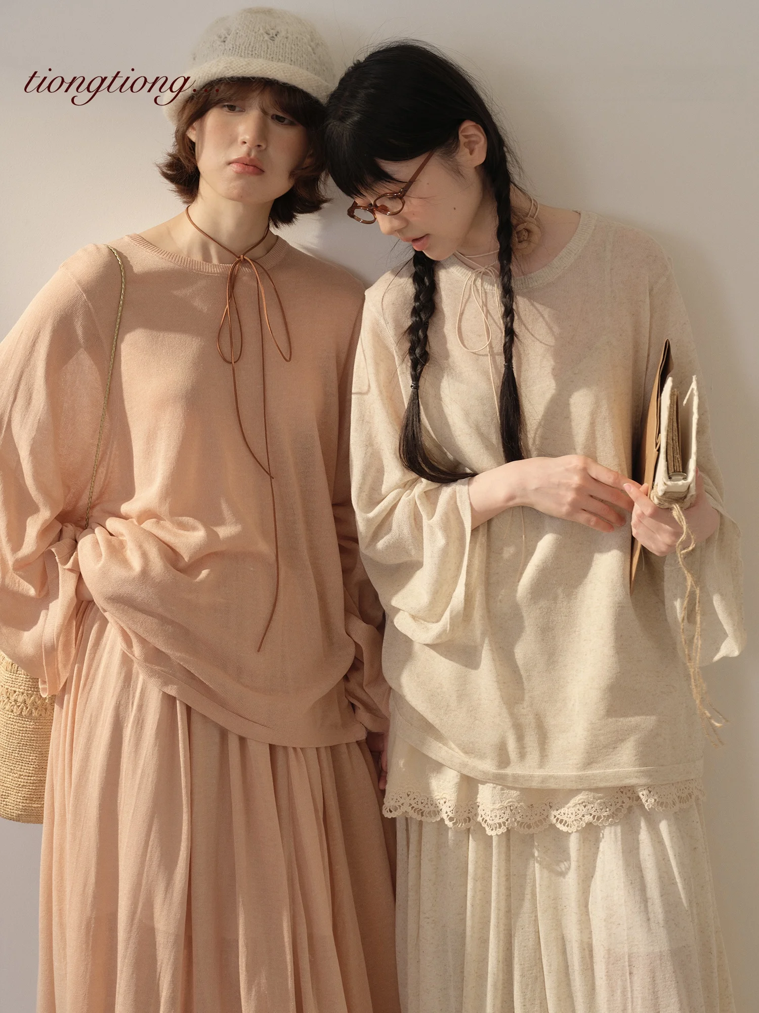 

Ladies Loose Knitted Sweater And Skirt Set Spring Summer Slimming Two Piece Set Lazy Style High Waist Pure Color