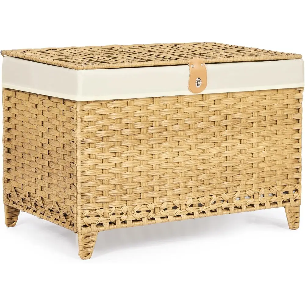 

Wicker Storage Basket with Lid,Rattan Shelf Basket with Removable Liner Bag,160L Storage Bin,Storage Trunk with Heightened Feet,