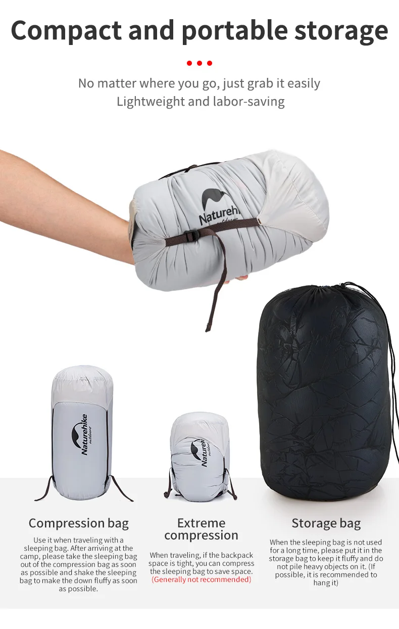 Naturehike CWM400 Schlafsack Wasserdichter Entendaunenschlafsack CW280 Ultraleichter Rucksack-Schlafsack Camping-Schlafsäcke – Detail 8