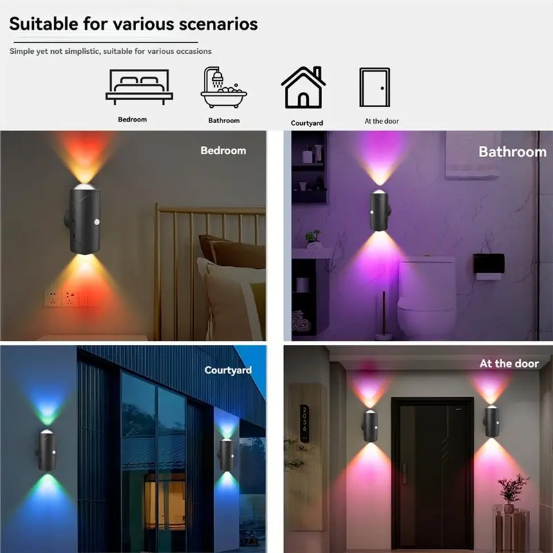 DT19-RGB LED Wall Light Rechargeable Motion Sensor Ambient Night Lamp Magnetic For Home Decor Lighting 4PCS