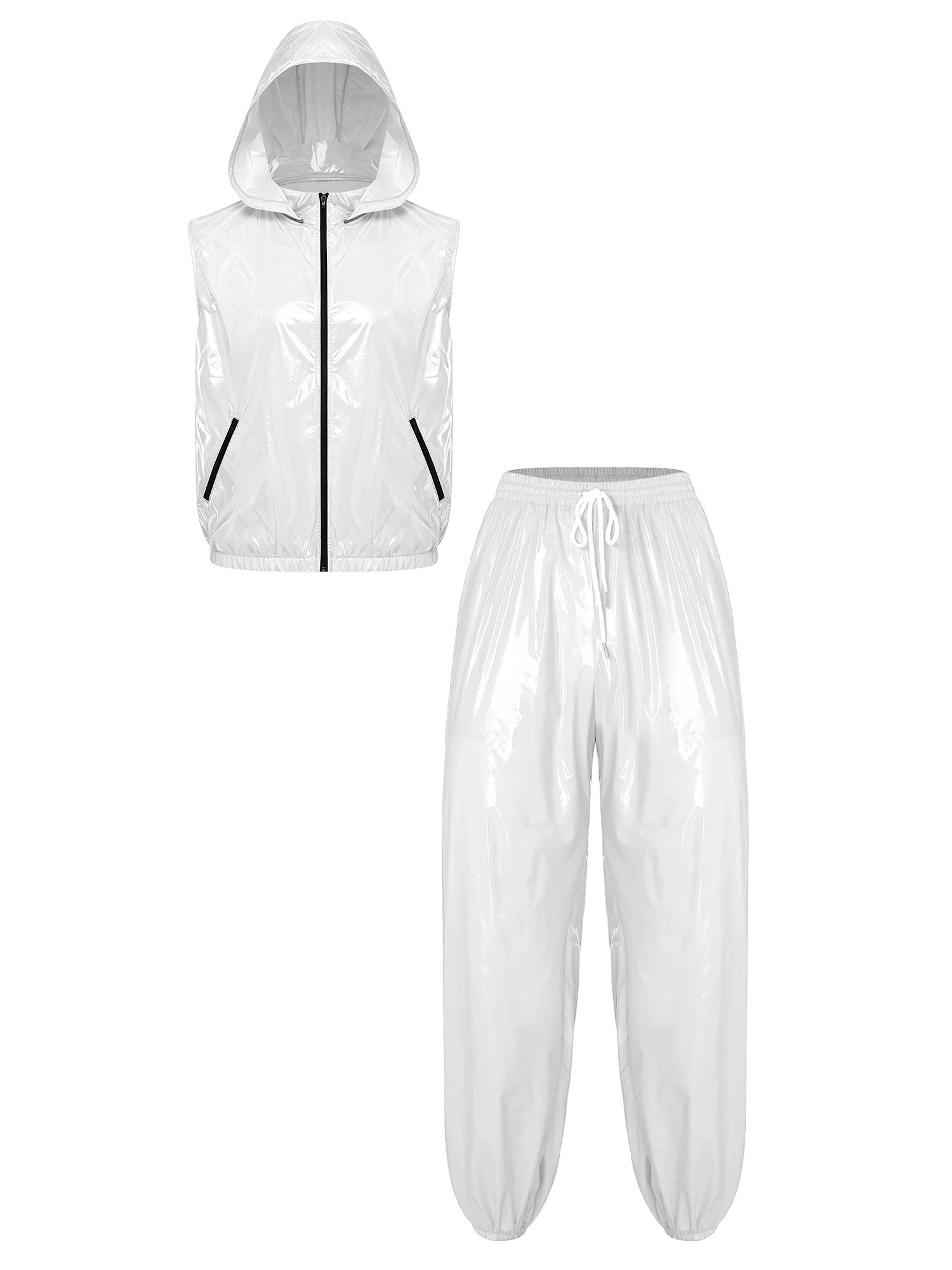 Men Waterproof Hooded Sleeveless Vest and Jogging Pants Set Front Zipper for Cycling Running Outdoor