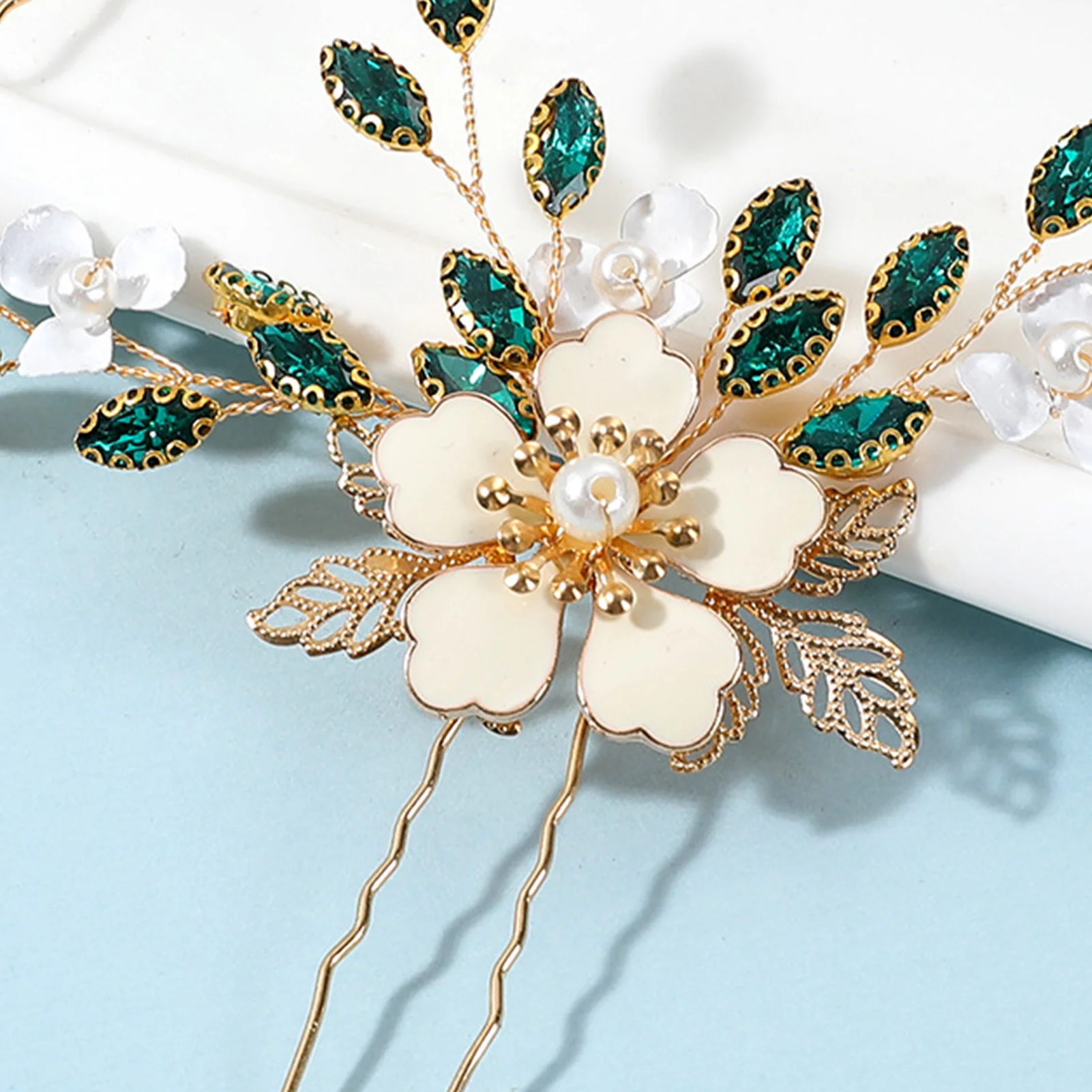 ブライダルウェディングクリスタルパールフラワーヘアピン手作りヘッドピース花嫁の頭飾りブライダルヘアジュエリーヘアアクセサリーギフト