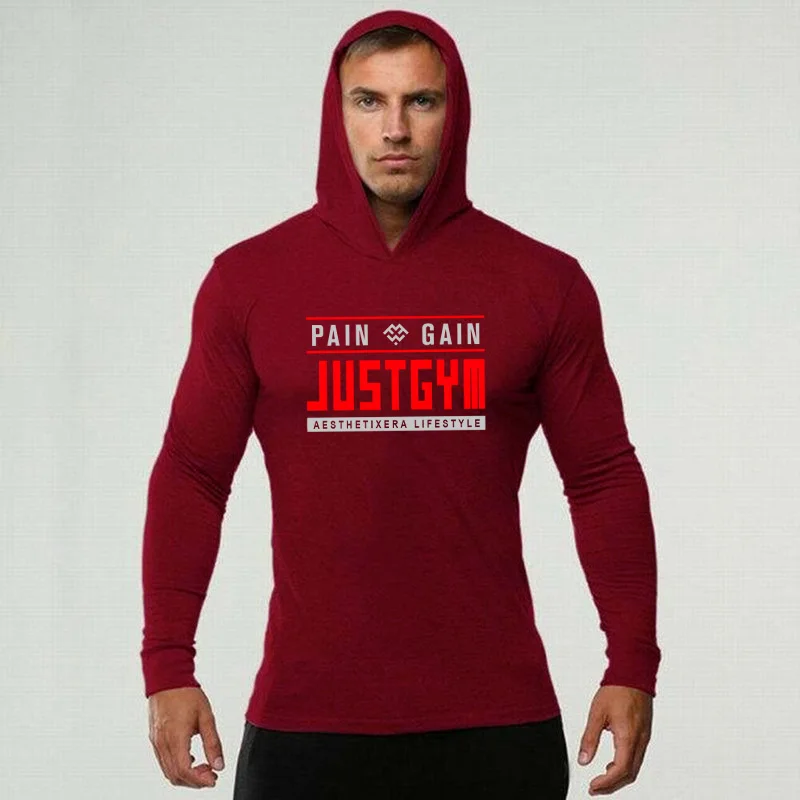 Muscleguys Fitness Hooded Long Sleeve T Shirt Men Workout Cotton Slim Fit Bodybuilding T-Shirt Male Gym Workout Jogger Clothing