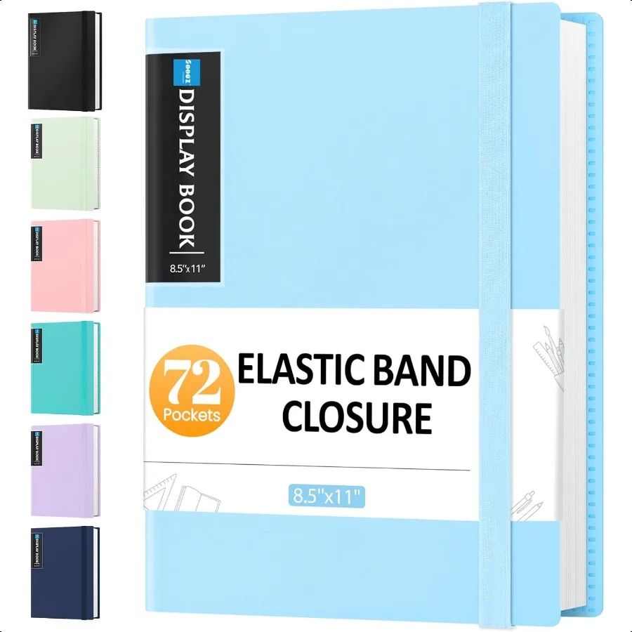 

72 Pocket Binder with Plastic Sleeves Elastic Band Large Capacity 8.5x11 Presentation Book Display 144 Pages Art Portfolio Docu