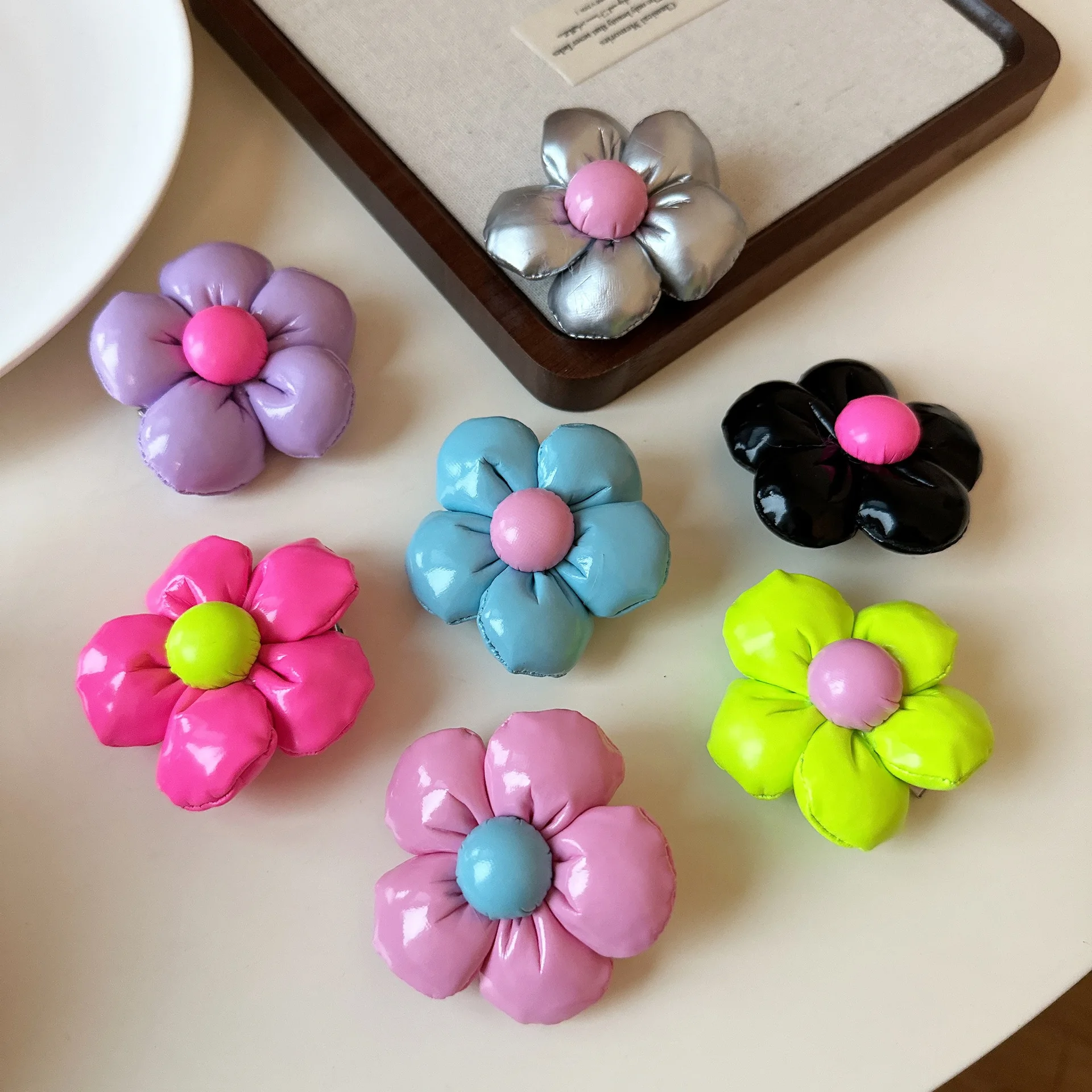 Premium Candy Color Leather Flower Side Hair Clip for Bangs and Fringe Cute Non Slip Lightweight Durable Braids Accessories