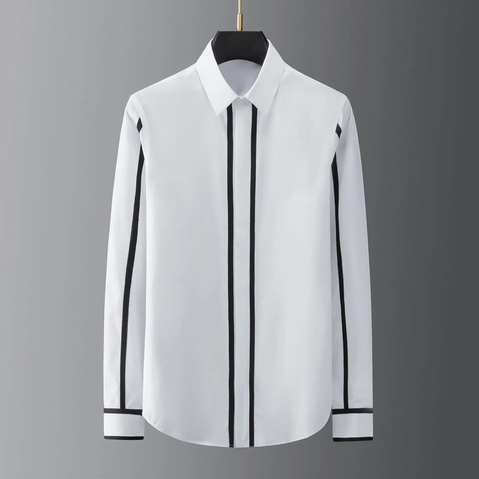 2025 Shirts Men Geometric Webbing Stitching Business Casual Shirt Long Sleeve Formal Dress Shirts Social Party Clothing Camisas