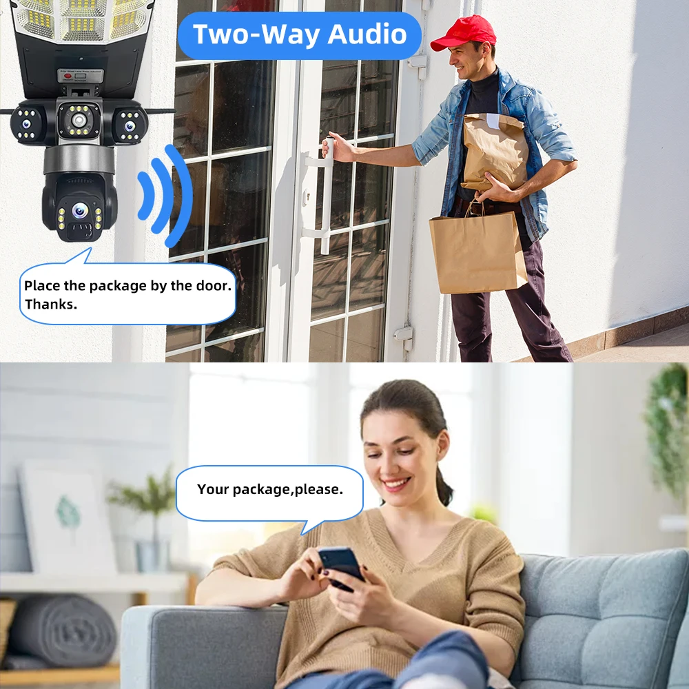 واي فاي كاميرا تعمل بالطاقة الشمسية في الهواء الطلق أضواء الشوارع 16000mAh بطارية 3 طرق الضوء مستشعر كشف الحركة التحكم عن بعد الثلاثي عدسة كاميرا IP #6