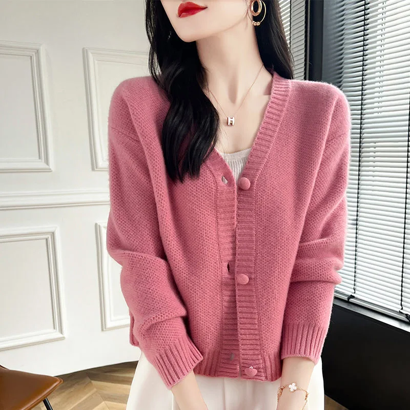 

Корейский модный кардиган с v-образным вырезом, свитер, новая осенне-зимняя повседневная верхняя одежда с длинными рукавами, свободные женские вязаные топы