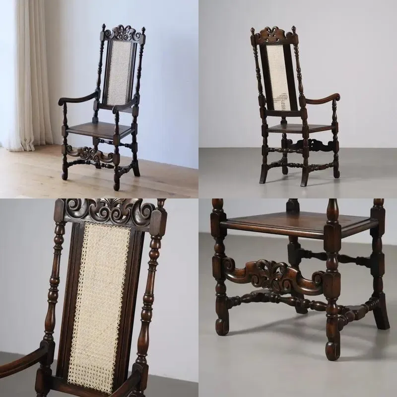 French Retro Solid Wood Dining Chair Antique Imitation Carved Design Single Seat for Bed and Breakfast Cafes Photography