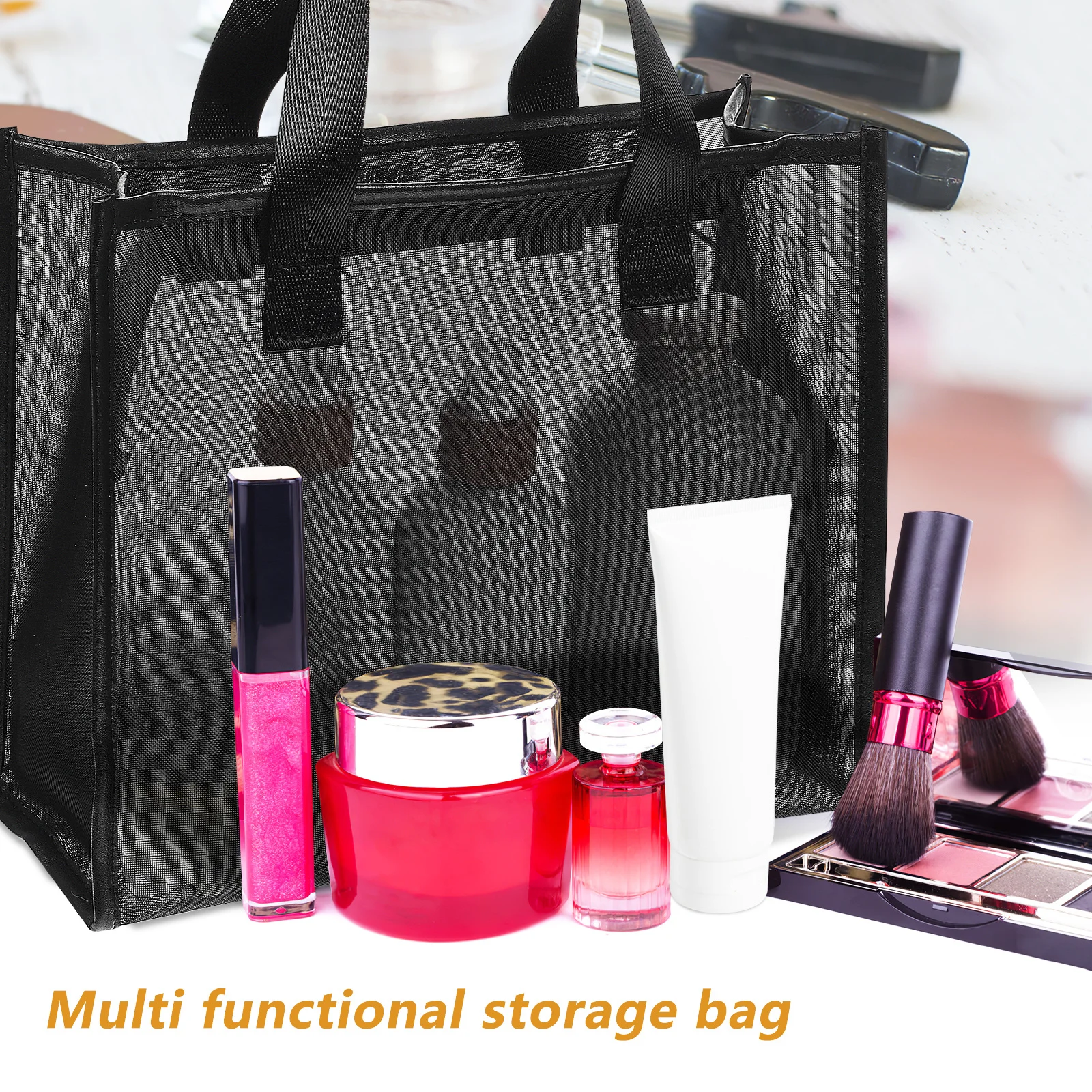 

Nylon Mesh Makeup Bag Durable Tear-Resistant Zipper Closure Travel Organizer Pouch Women Toiletry Storage