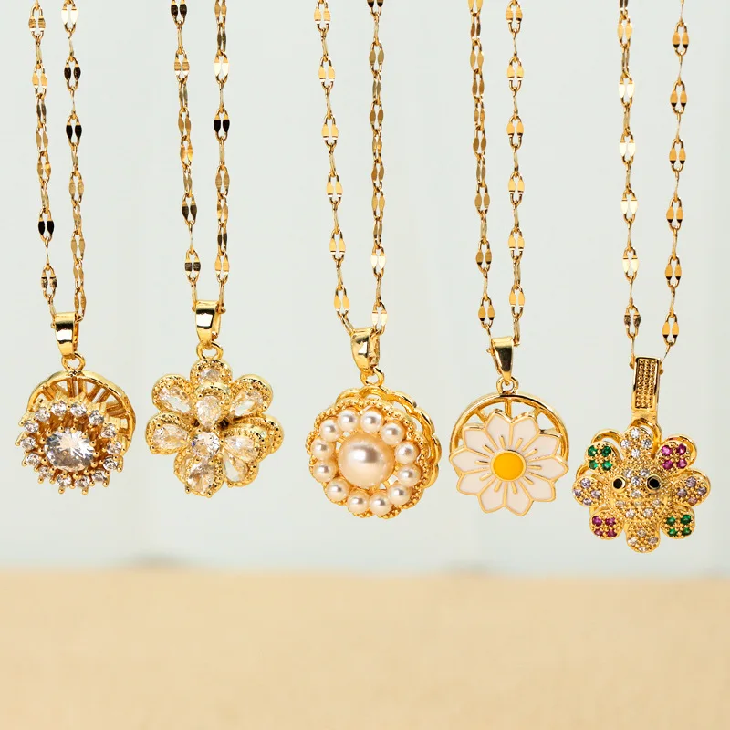 2026 New European and American Style Micro Inlaid Temperament, Dynamic and Sparkling Pendant, Rotatable Flower Hanging Jewelry