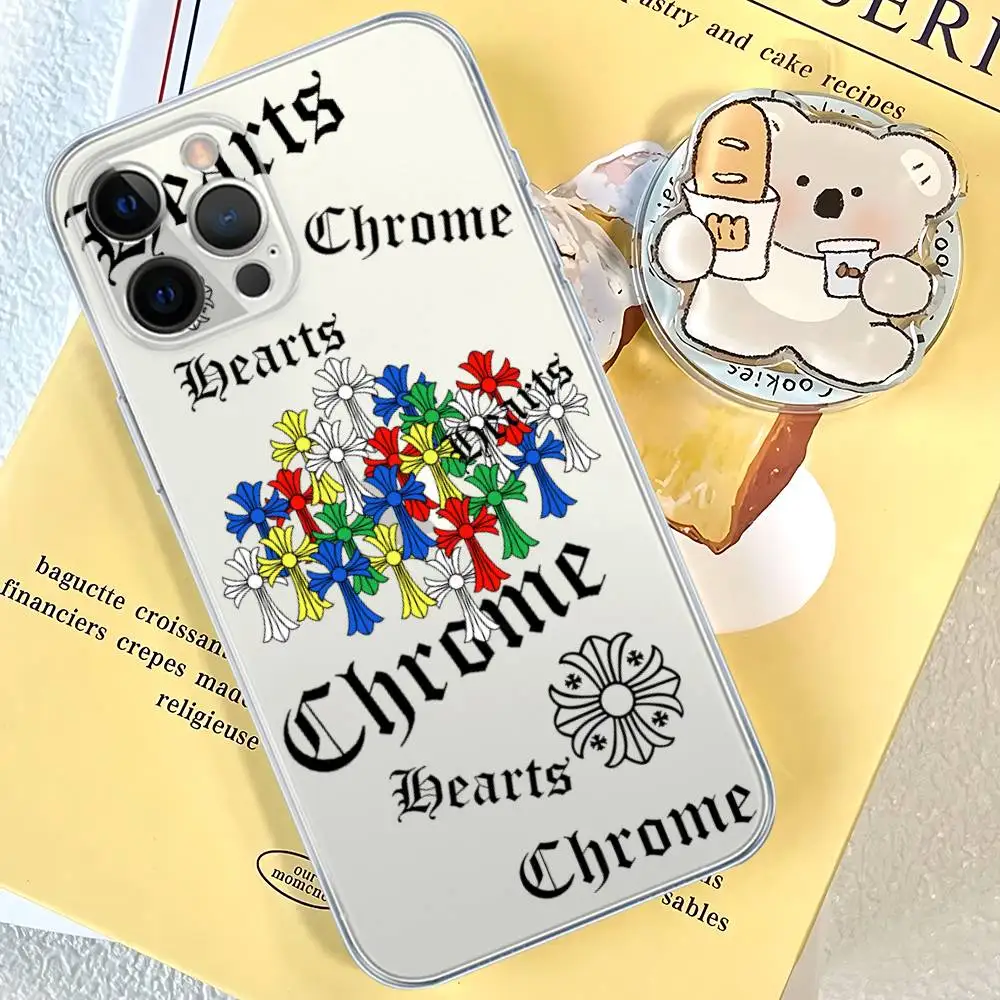 Funda de teléfono clásica de lujo C-ChromeS H-Heart para IPhone 11 13 16 12 17 14 15 Pro Max Plus, funda trasera transparente suave
