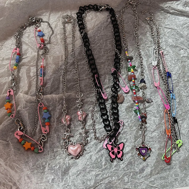 New Rainbow Lgbt Colorful Pin Necklace For Men Women Choker Unusual Y2k Vintage Jewelry Egirl Accessories Trend Gift