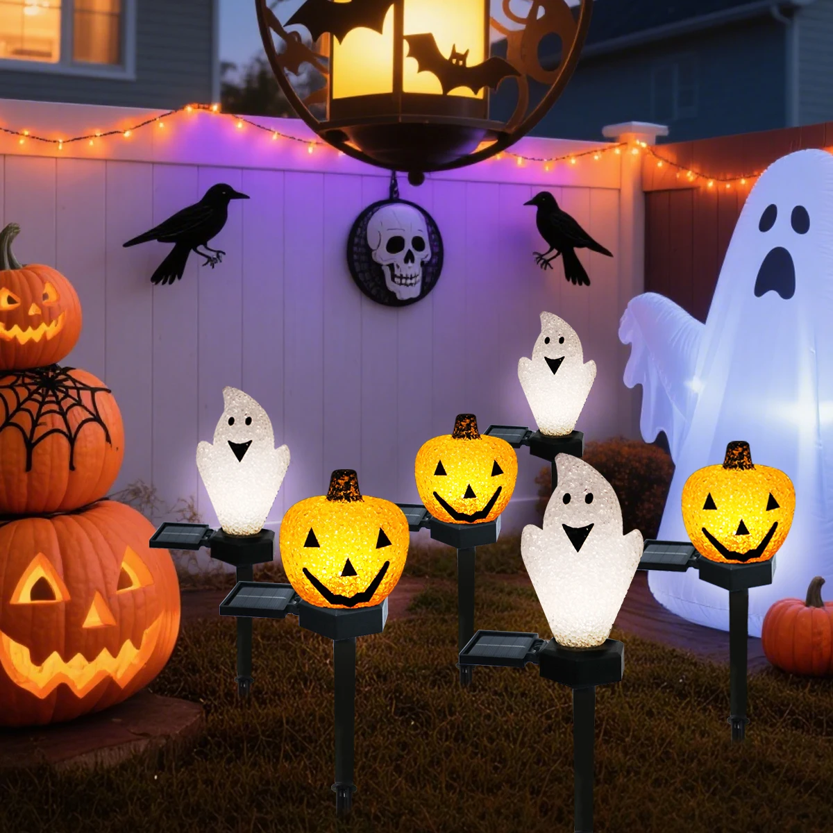 1pc Halloween Decorative Stake Lights Rice Ghost & Pumpkin Outdoor Garden Pathway Light For Home Garden Yard Patio Passage Decor
