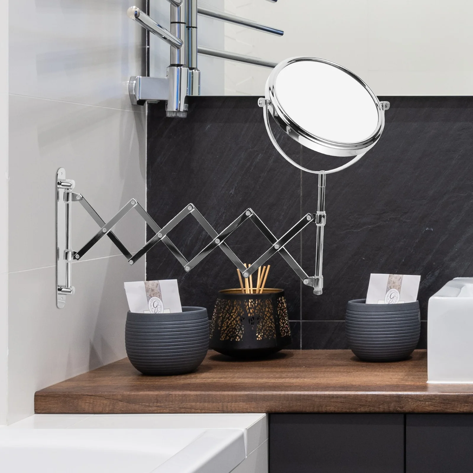 6 Inch Swivel Mirrors Retractable Makeup Wall Mount Shaving Extendable Bathroom