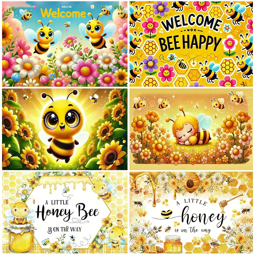 

Cute Little Bee Baby Theme Backdrop Birthday Party Decoration Flower Honey Background Sunflowers Sweet Newborn Baby Shower Props