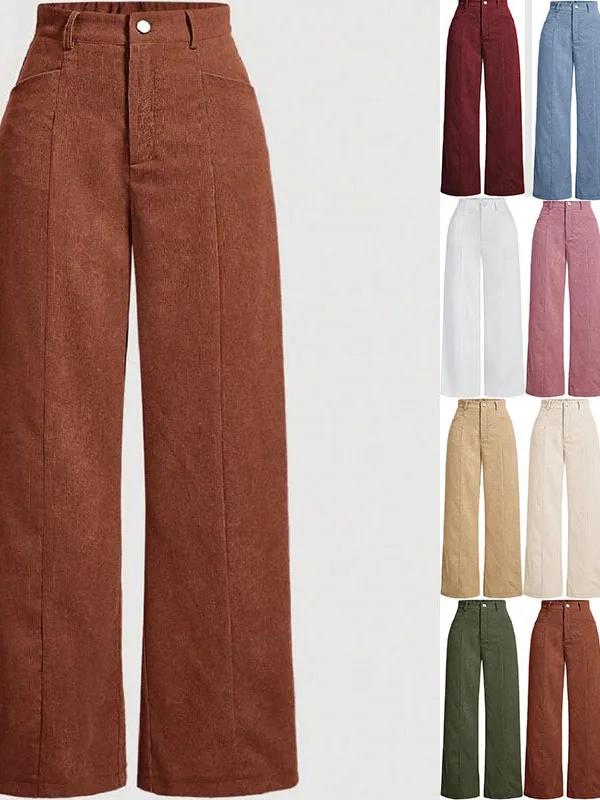 

Вельветовые широкие брюки с высокой талией в стиле ретро, женские удобные повседневные брюки, винтажный вид, полиэфирное волокно, без стрейч