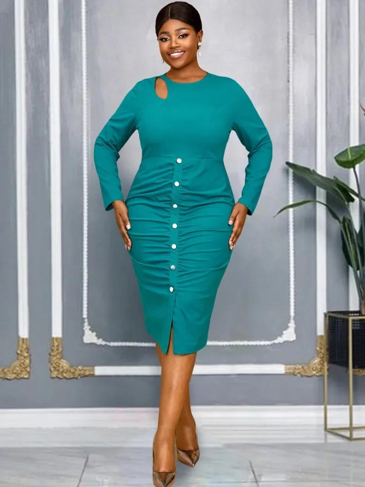 African Dresses For Women Elegant Spring Autumn Long Sleeve Dashiki Midi Dress Ladies Traditional African Clothing Fairy Dreaes