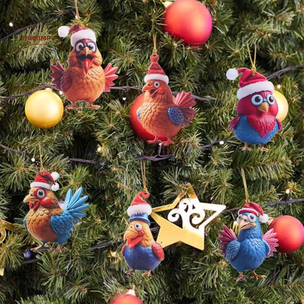 

Cartoon 2D Flat Rooster Pendant Cartoon Cute Christmas Rooster Ornament Acrylic Car Chicken Pendants Home Decor
