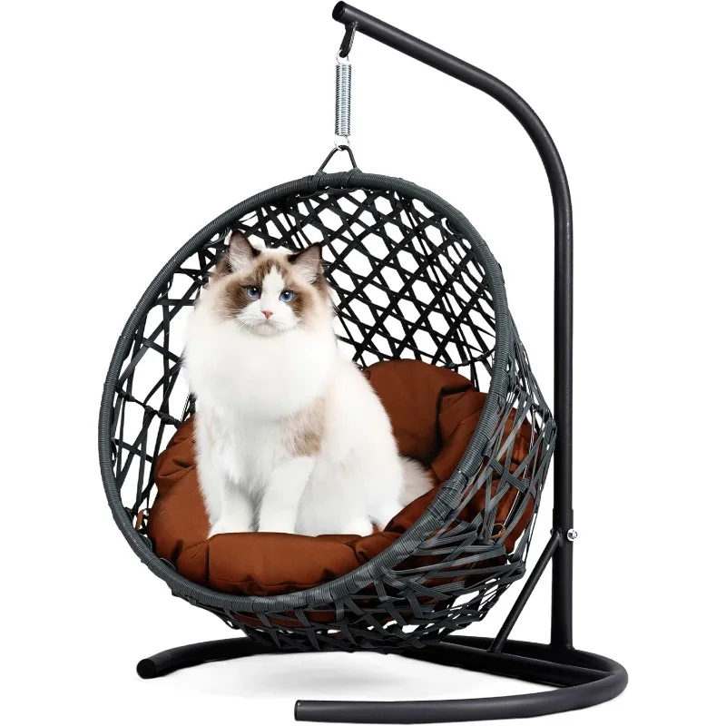 

Cat Swing Bed with Aluminum-Steel Stand & Soft Cushion, Cat Egg Chair with HDPE Rattan Wicker Appearance, Indoor Hanging Pet Bed