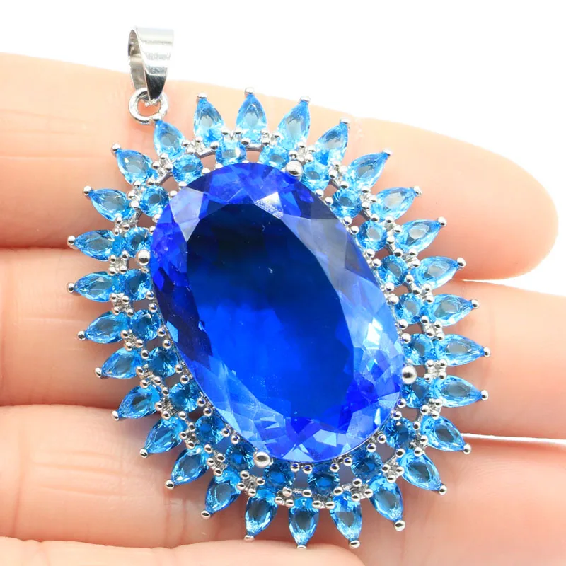 Buy 8 Get 1 Free 57x37mm Long Big Heavy Gemstone 17g Golden Citrine Blue Topaz Aquamarine Garnet Tanzanite Silver Pendant