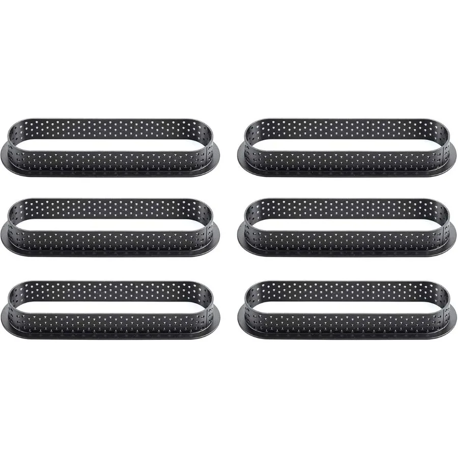 

Silikomart Tarte Ring Oblong HeatResistant Perforated Plastic Oblong Cutting Ring 5.74 Inch x 1.33 Inch x 0.78 Inch high 6 Piec