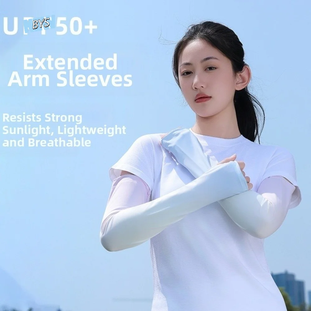 

Sweet Pulling Rope Ice Silk Arm Sleeves Gradient Color Flared Sunscreen Arm Sleeves Large Thin Cycling Arm Cover Ladies