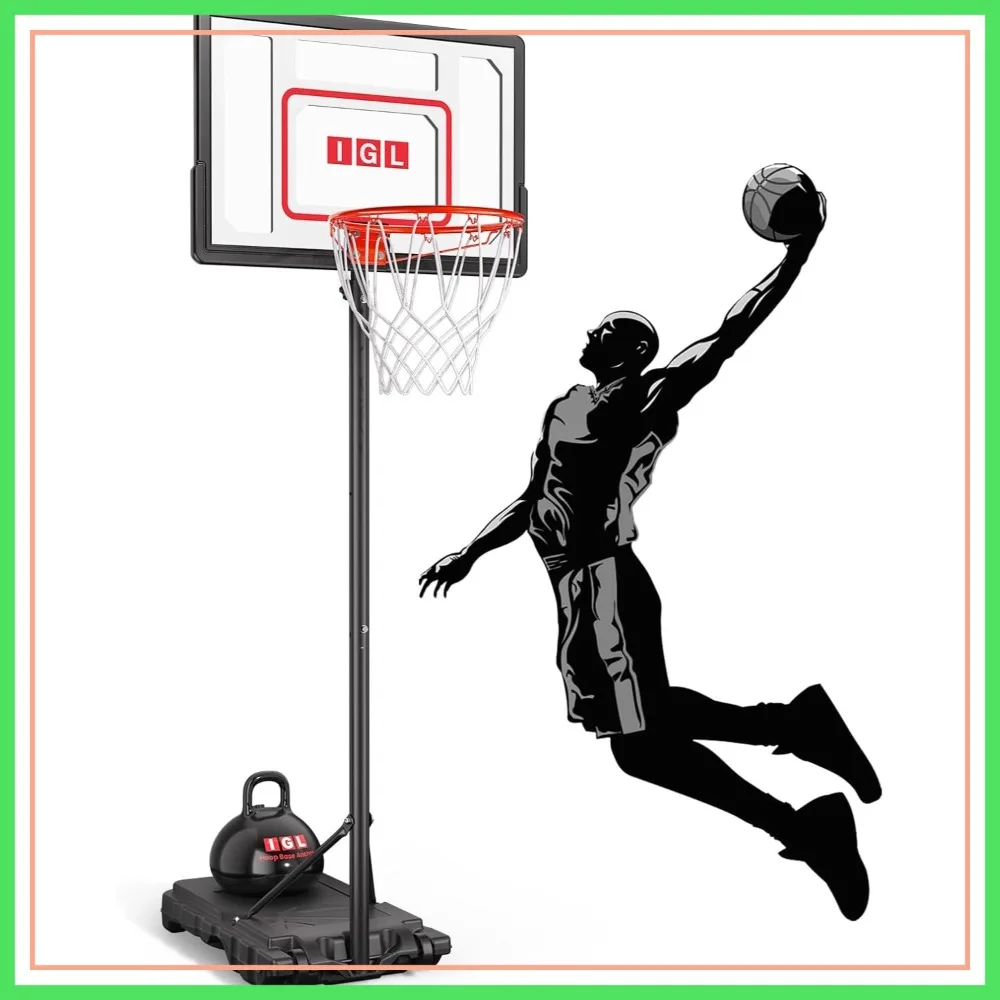 

33" Portable Basketball Hoop with PC Backboard, Adjustable Height, Fillable Base & 40 lb Weight Ball for Backyard & Driveway