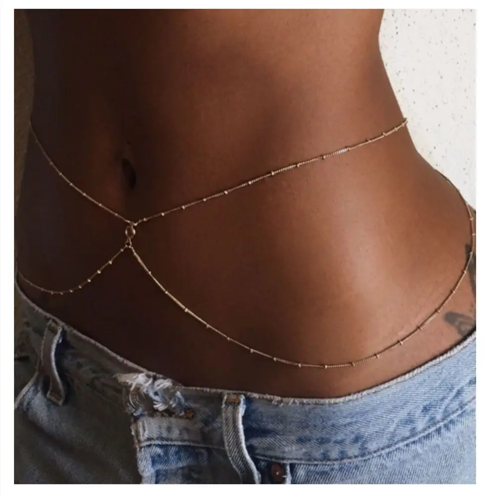 Fashion Simple Double Layer Copper Bead Chain Ladies Waist Belly Chain Summer Beach Sexy Snake Chain Jewelry For Women Gifts