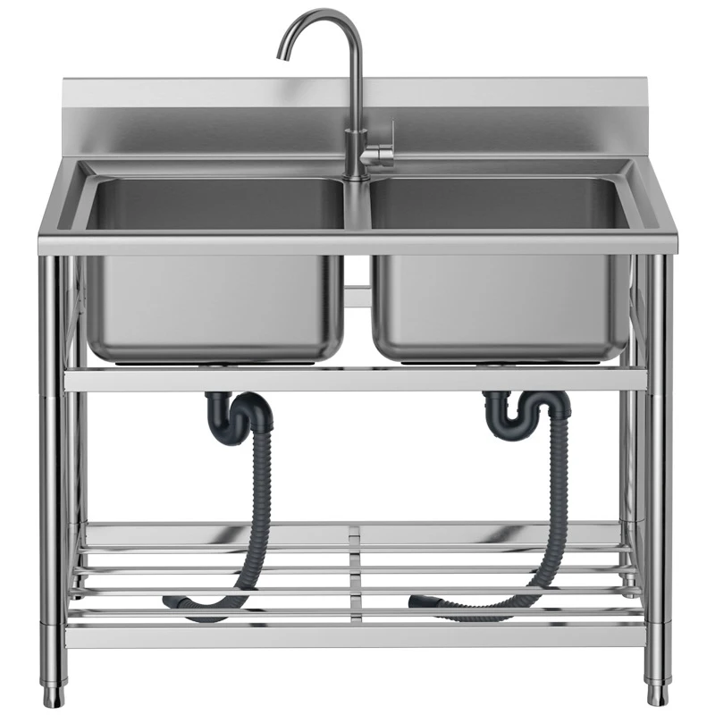 Thickened stainless steel pool kitchen sink commercial wash basin single slot double slot with bracket restaurant sink