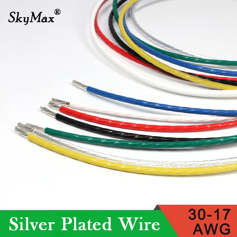 FEP Silver Plated Copper Wire High Purity OFC 30/28/26/24/22/20/17AWG PTFE Audio Headphone HiFi Signal Copper Cable 2/5/10Meters