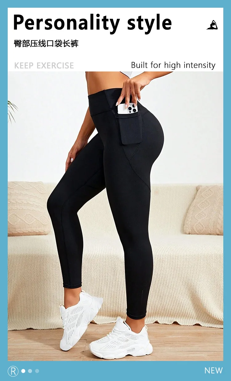 KIDCRKJ Spring Summer Sports Pants Pocket Yoga High Waist and Hip Lifting Sports and Fitness Women's Leggings High Quality Pants