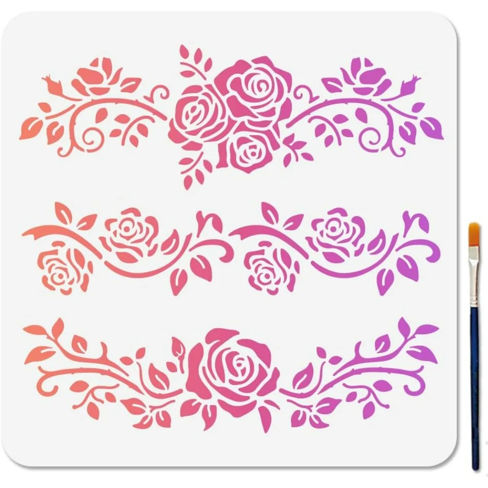 Rose Lace Border Schablone Floral Vine Art mit Pinsel Blumenrand Vorlage zum Basteln auf Fenster Holz Wand Home Decor