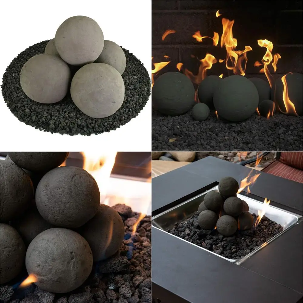 Juego de 5 bolas de cerámica para fuego, decoración moderna para hogares de interior y exterior, estilo hormigón cepillado, accesorios para chimenea