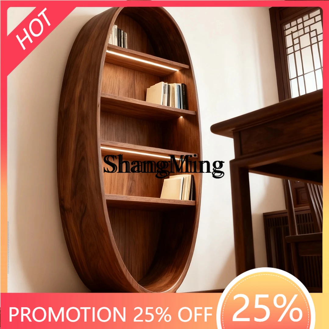 

FG New Chinese Solid Wood Oval Bookshelf Vertical Cabinet Multi-layer Study Living Room Creative Decorative Bookcase