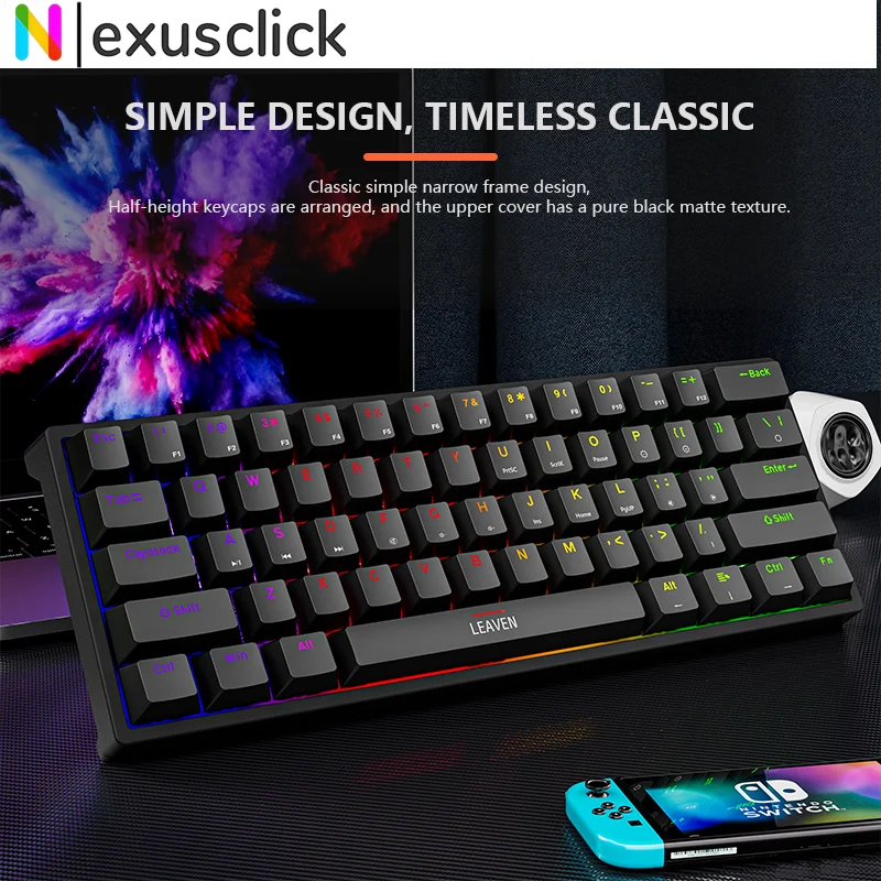RGB Backlit Mechanical Gaming Wired Keyboard Hot-Swappable Ergonomic Design Office Stylish Slient Click Keyboard For PC Computer