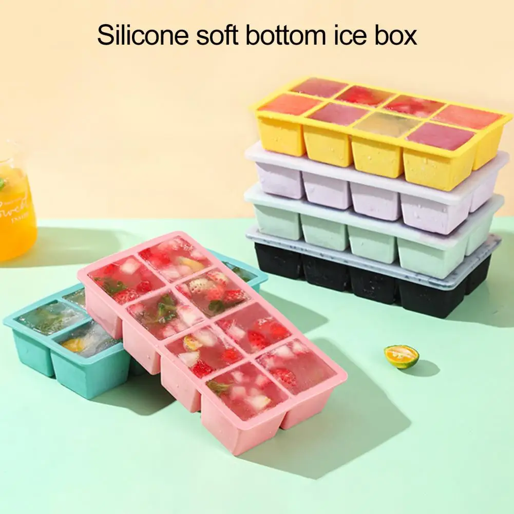 Ice Cube Tray Silicone 6/8 Grids Ice Cube Mold for Easy Release Large Square Cubes Mold Home Kitchen Cocktail Bar Accessories