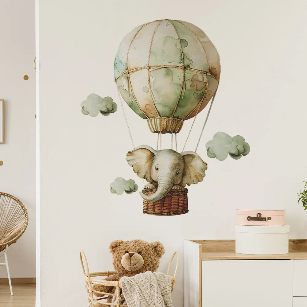 1pcs cartoon spring elephant hot air balloon children's room bedroom porch home decoration wall stickers self-adhesive