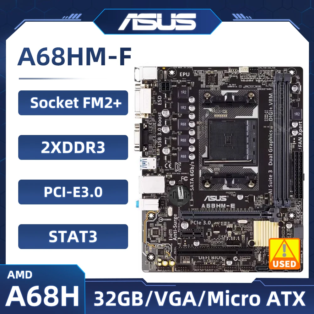 Socket FM2+ Motherboard ASUS A68HM-F AMD A68H 2×DDR3 32GB USB3.0 Micro ATX Support AMD A10-6790B A6-7400K cpu