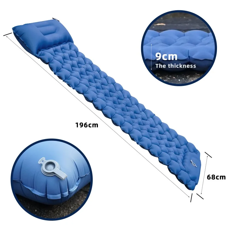 Foot Pump Inflatable Camping Sleeping Pad Built-in Foot Press Air Mattress Portable Outdoor Camping Inflatable Mat With Pillow