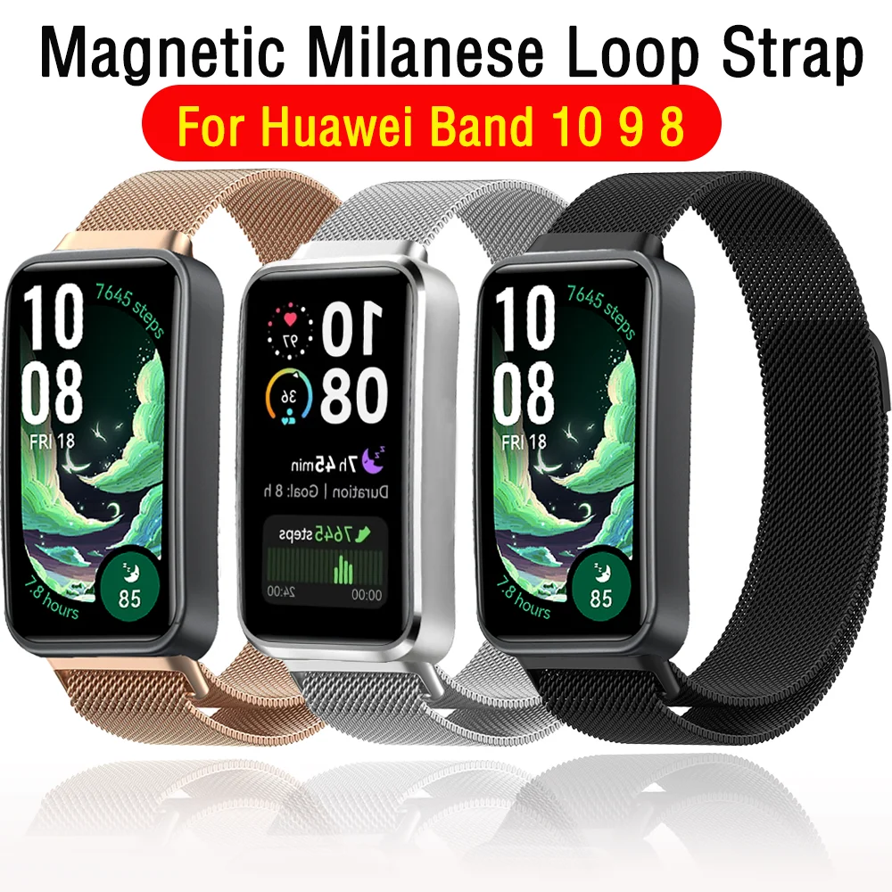

Milanese Loop Strap for Huawei Band 10 Magnetic Stainless Steel Bracelet Wristband Correa Replaceable Huawei Band 9 8 Watchband