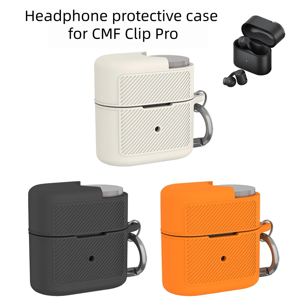Soft Silicone Protective Case for CMF Clip Pro Headphone Shockproof Dustproof Anti-scratch Cover with Hook Black Orange White