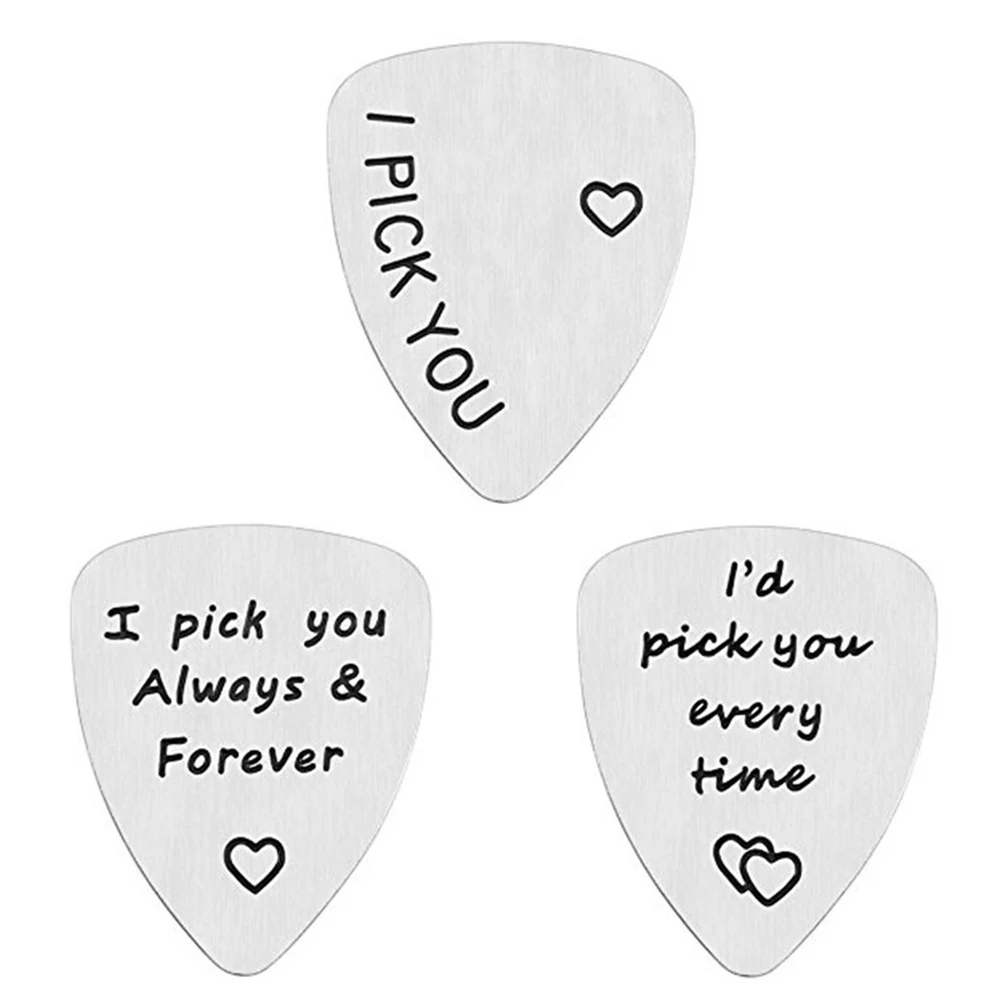 

Exquisite Letter Design Guitar Picks 3pcs Stainless Steel Plectrums Ideal For Collections Musical Instrument Gifts